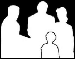 Schattenbild: Erwachsene und ein Kind